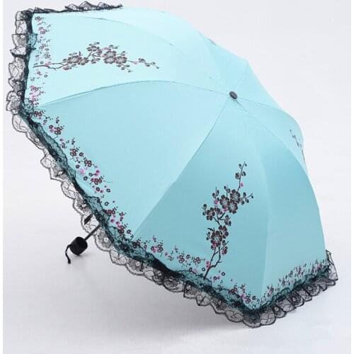 6 Colors Plum Flower Blossom Parasol lace three folding umbrella UV brand Sunny / Rain parasol lace sun umbrella rain women