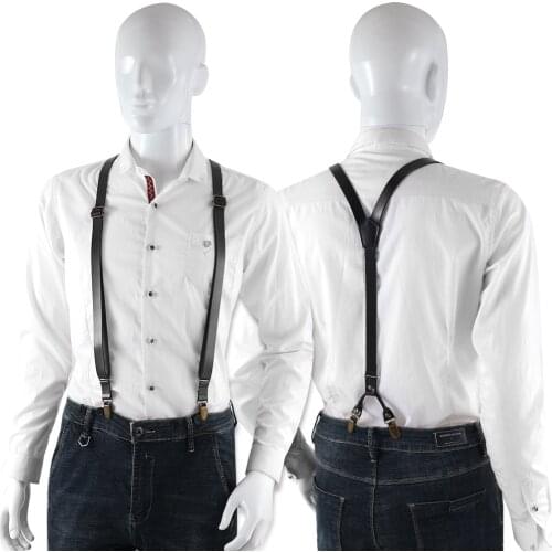 1.7cm Fashion leather 4 clips suspenders commercial western style trousers man braces