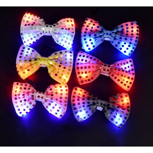 1pcs Female Male Sequins LED Neck tie Light Up Bow Tie Blinking Ties Birthday Party Supplies Wedding Christmas