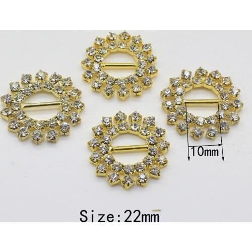 10pcs 22MM Sunflower rhinestone Buckles Golden metal Buttons Invitation Ribbon Slider For Wedding decoration Free shipping