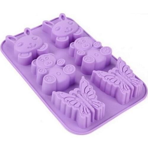 100pcs/lot, 6 Holes rabbit bear shape Chocolate Mold DIY Silicone Cake Decoration Mold Jelly Ice Baking Mould Chocolate Mold