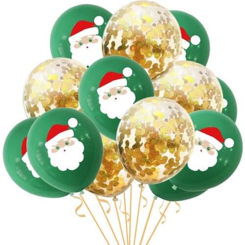 15pcs 12'' Santa Claus Deer Tree Latex Balloons Red Green Gold Ballons Confetti Balloon for Christmas Home Party Decoration