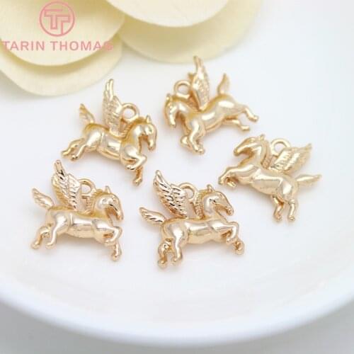 6PCS 16x15MM 24K Champagne Gold Color Plated Brass Pegasus Horse Charms Pendants High Quality Diy Jewelry Accessories