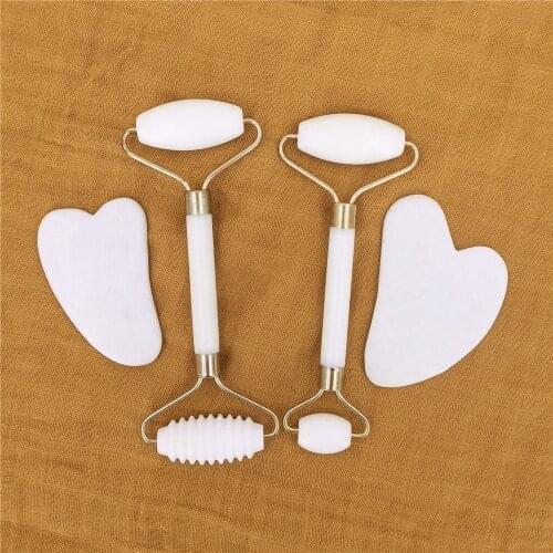 1PC New White Jade Roller Massager For Face Lift Up Natural Stone Roller Facial Slimming Chin Facial Skin Care Beauty Tool 2021