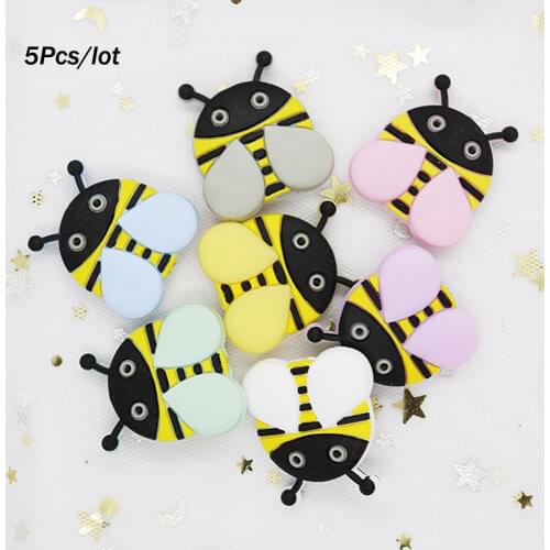 5Pcs Honeybee Silicone Beads 2.8cm Teething Toys Perle Silicone Dentition Rodent Siliconen Kralen Mordedor Bee Teething Beads
