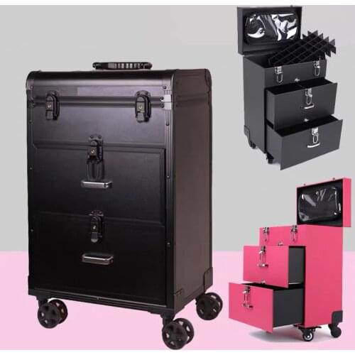 Princess Nail Trolley Suitcase Cosmetic Pattern Embroidery Toolbox Storage Luggage Professional Trolley Box Makeup Salon Case