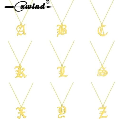 Cxwind Stainless Steel Old English Initial Necklaces Capital A-Z Pendant Necklace Charm Ancient English Letter Necklaces Jewelry