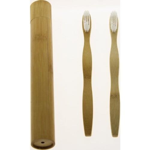 Environmentally Eco Friendly Travel Home Hotel Adult Big Oral Care Tool Bamboo Toothbrush Holder Case Box With 2 Tooth Brushes