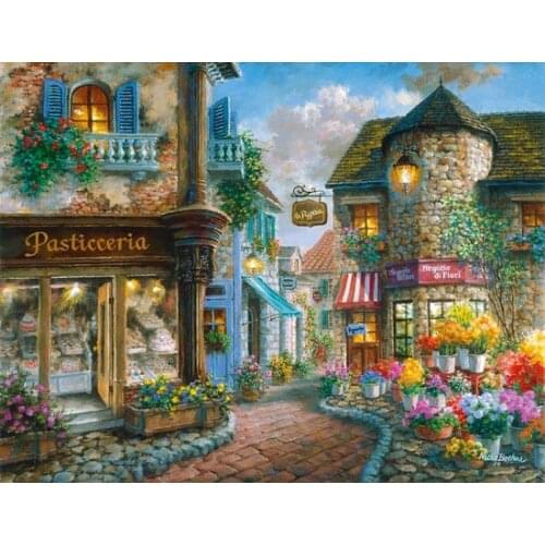 Town shop Scenery Florist Embroidery Needlework Crafts Fors 14CT Counted Unprinted DIY Cross Stitch Kits Handmade Arts Decor
