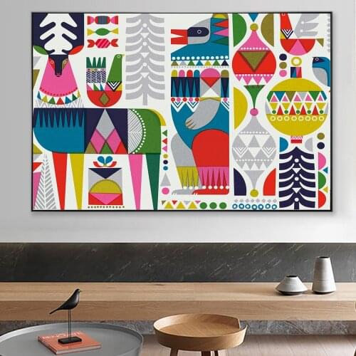 Abstract Colourful Deer Eagle Totem Scandinavian Art Painting On Canvas Posters And Prints Canvas Wall Picture For Living Room
