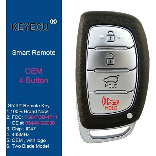KEYECU OEM Smart Prox Remote Control Car Key for Hyundai Ioniq 2017 2018 19 20, Fob 4 Button- 95440-G2000, FCC ID: TQ8-FOB-4F11