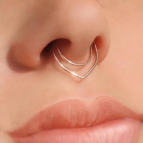 Fake Piercing Nose Ring Handmade Gold Filled/925 Silver Jewelry Punk Ring Charm Septum Hoop Jewelry Grillz Fake Nose Ring