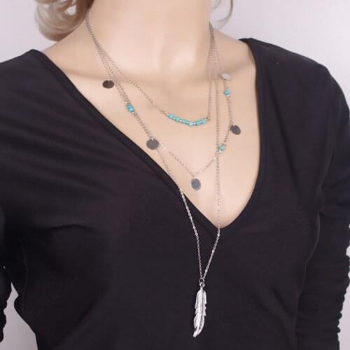 Korean Statement Necklace Jewelry Choker Fashion Simple Long Necklace Beads Sequined Multi-level Necklace Women Wholesale