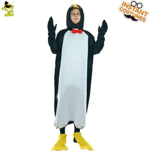 New Arrival Mens Penguin Suit Costume Black&White Jumpsuit Yellow Shoe Covers Fancy Dress Halloween Party Costumes