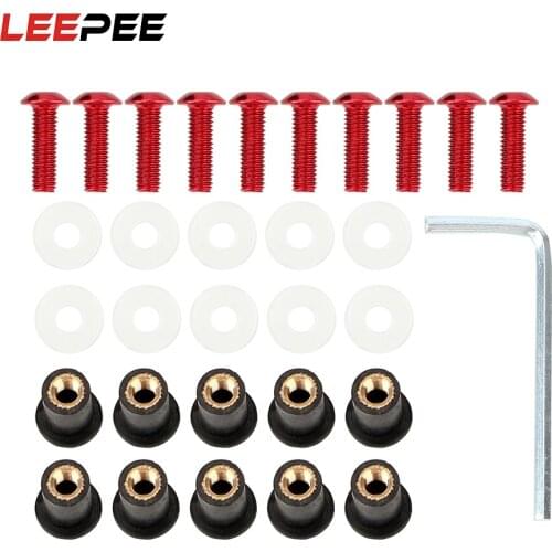 LEEPEE 10Pcs/set Car Windscreen Nut Bolt Washer Screw Motorbike Windshield Fasterner Kit Fairing Screen Fasterners M5 x 15mm