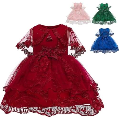 Summer Baby Girl Clothing Princess Pink embroidered Flower Dress Girls Vintage Children Dress Wedding Party Ball Gown Toddler