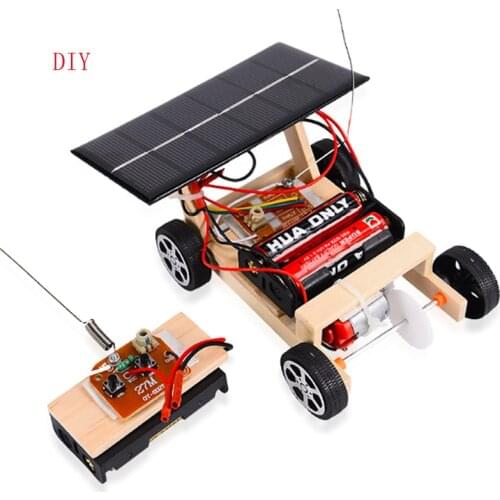 DIY Mini Solar Wireless Remote Control Car Toy Science Educational Toy Assembly RC Toys Wooden Car Vehicle Model For Kids