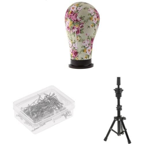 Mannequin Model Cork Canvas Block Head 22inch with Holder Stand and 100PCS T Needle Pins for Wig Making Sewing