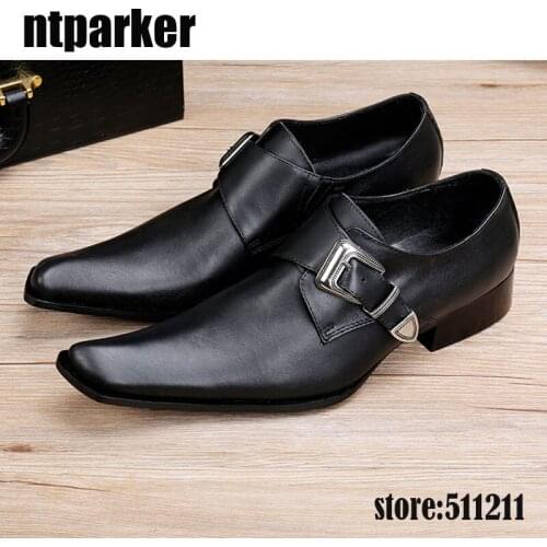Ntparker 2018 hot genuine leather Square toe black men dress oxfords Shoes slip-on men leather Business Party Shoes, EU38-46