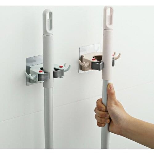 Mop Broom Holder Wall Mounted Mop Holder Household Adhesive Storage Broom Hanger Mop Hook Racks Kitchen Bathroom Organizer