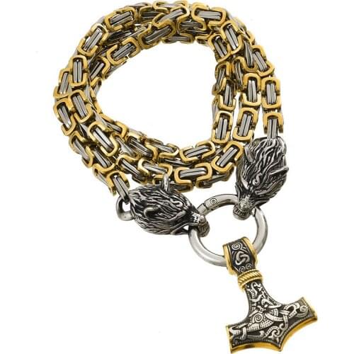 Nordic Celtic Wolf Mens Necklace Viking Wolf Head