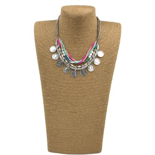 New Heavy metal choker neclace seed beads Statement Bohemia necklace Vintage gypsy ethnic vintage maxi Necklace for women