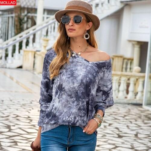2021 Autumn New European and American Womens Clothing V-neck Top Tie-Dye Loose Blouse