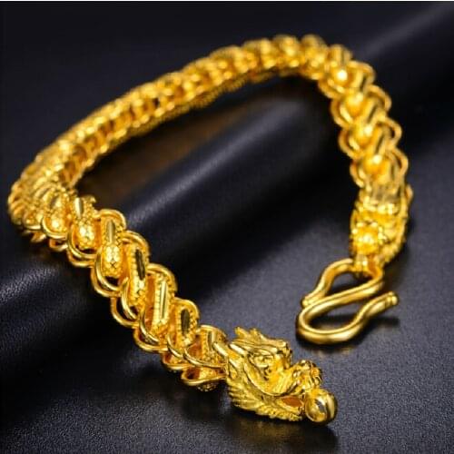 Authentic 24k Yellow Gold Thailand Dragon Head Mens Bracelet Heavy gold 19g