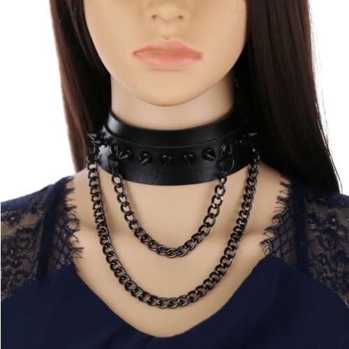 Punk Choker Rivet Buckle Spike Collar Necklace Black Mens Womens chocker girls witch cosplay Gothic Jewelry halloween club party