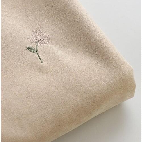 Premium off white suede tissu Hydrangea embroidery fabric Silk smooth soft non pilling micro elastic skirt manual tissus