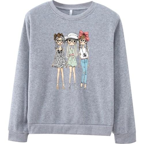 Heliar Women Thin Pullovers Pullovers Fashion Long Sleeve Fleece Oversize Tops Sweatshirts Women Cartoon Printed Tops