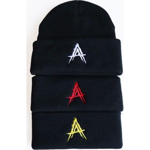Women Men Hip Hop Rap Star Logo Knitted Cuffed Cap Capital A Letters Embroidery Fans Supportive Trendy Beanie Hat Streetwear