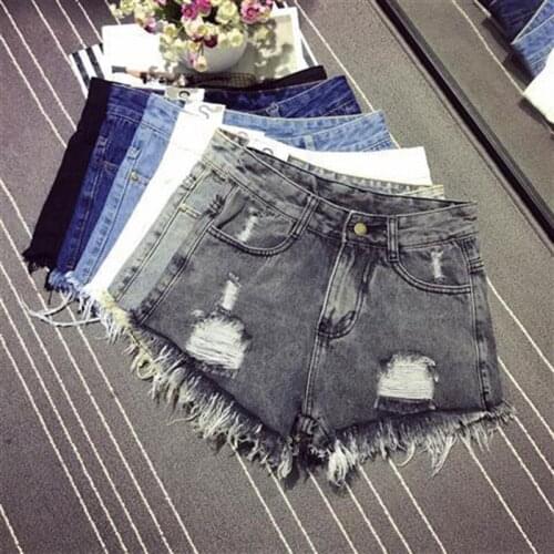 Korea Fashion Summer Women High Waist Jean Shorts Tassel Ripped Denim Shorts Loose Casual Sexy Hole Hot Short Plus Size 6XL D213