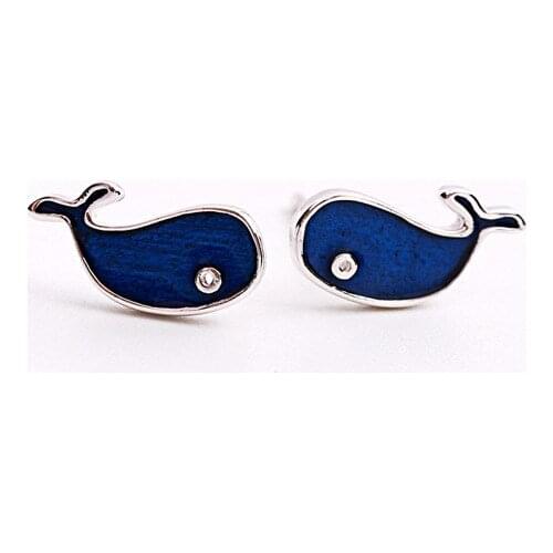 Blue Whale earrings 100% 925 Sterling silver Jewelry fashion Hypoallergenic Stud earrings for women girl gift