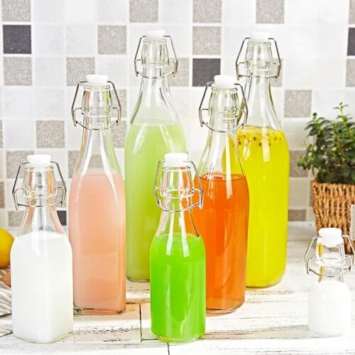 Buckle Glass Water Bottle Transparent Juice Cup Glass Wine Beverage Lid Sealed Storage Oil Pot Refrigerator Creative DIY Drink