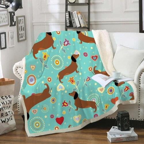 Dachshund Dog Throw Blanket Cartoon Animal Sherpa Fleece Blanket for Kids White Blanket Cute Pe Bed Blanket Lovely Dog Bedspread