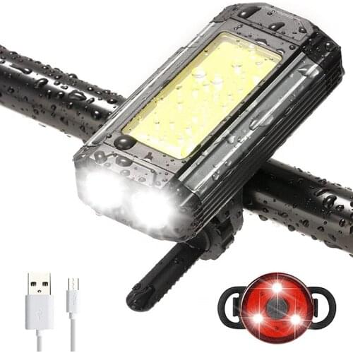 USB Rechargeable Bikes Lights Sets with Phone Charger,1200 Lumens Bicycle Front Headlight and Back LED Rear Light