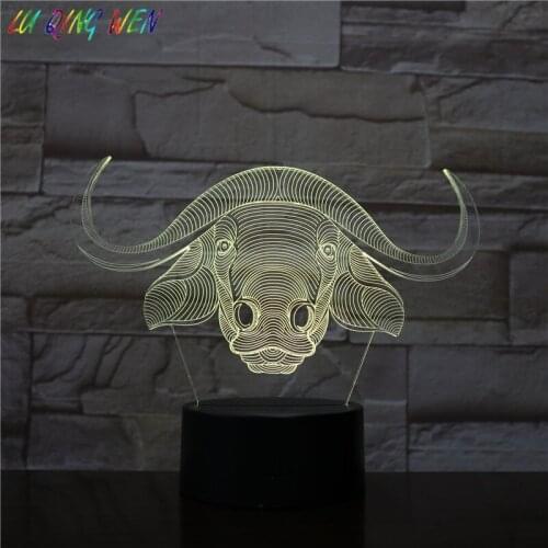 Bull Head 3d Led Night Light with Sensor Baby Present Color Changing Decoration Home Atmosphere Nightlight Table Lamp Cattle
