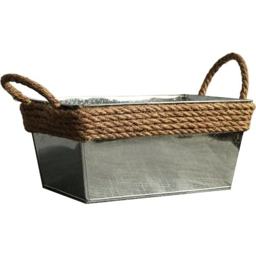 Flower Vases Vintage Desk Retro Hemp Rope Tin Decorations Square Home Silver 2021 New Gardening Handmade DIY Iron Planter Pot