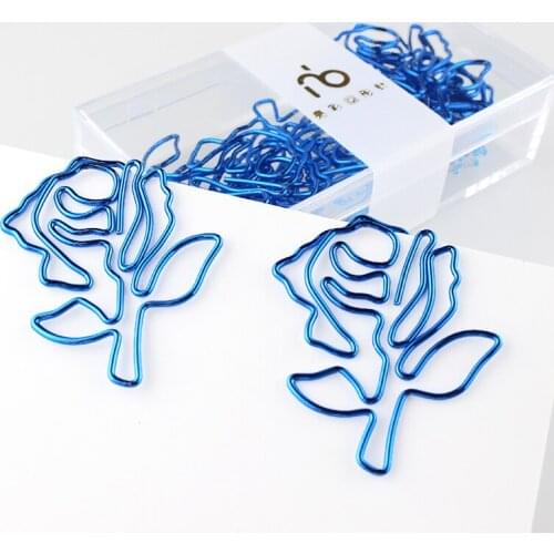 Blue Rose Flower Paper Clip Shape Office Clip Cute Paper Clips Decorative Clipes De Papel Office Table Accessories Planner Clips