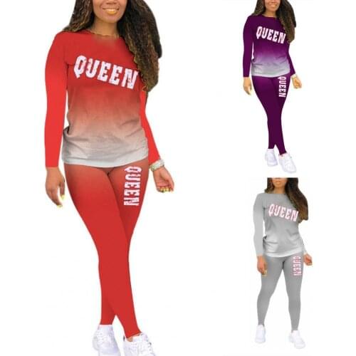 Women Gradient Long Sleeve O Neck Elastic Blouse Pants Sweatsuit Loungewear