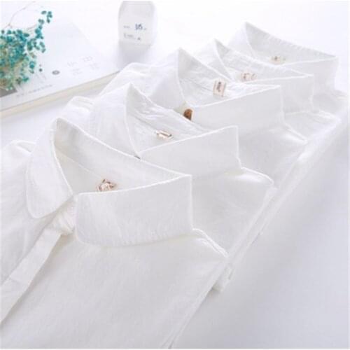 2021 Japanese Preppy Style Autumn Spring Women White Shirt Turn Down Collar Ruffles Femininos Blusas Cute Sweet Girl Blouse Tops