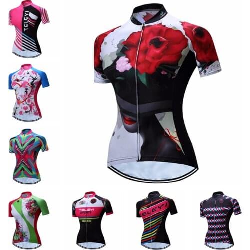 TELEYI Women Bicycle Jerseys Outdoor Sportswear Cycling Jersey Short sleeve roupa ciclismo Cycling Clothing Tops cycle tops