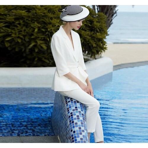 Women Set Office Lady Business Formal Work Wear V Neck Blazer Suit Jacket Pants Suits Elegant Fashion 2020 Spring Autumn Clothes