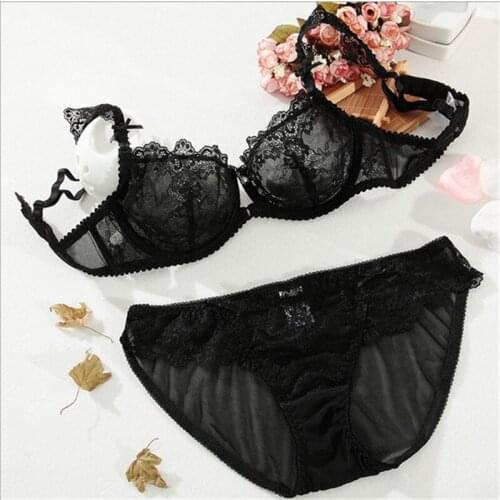 Womens underwear Sexy Bra Thin Underwear Set Large Size CD Cup Clear Bra Set Lace Embroidery