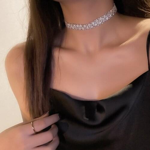 FYUAN Fashion Full Rhinestone Choker Necklaces for Women Crystal Necklaces Statement Jewelry Party Gifts