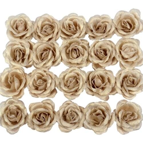 100pcs 4cm Silk Gold Artificial Rose Flower Heads Decorative Flowers for Wedding Home Party Decoration Mini DIY Fake Flower Wall