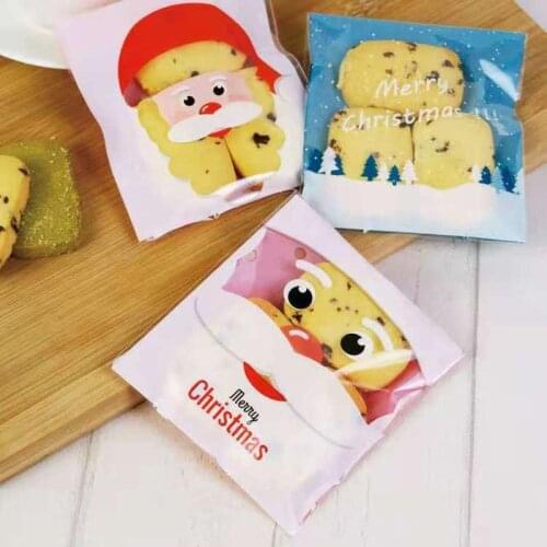 100Pcs Christmas Cookies Candy Packaging Gift Bag DIY Self-adhesive OPP Bag Christmas Home Party Decoration Baking Supplies