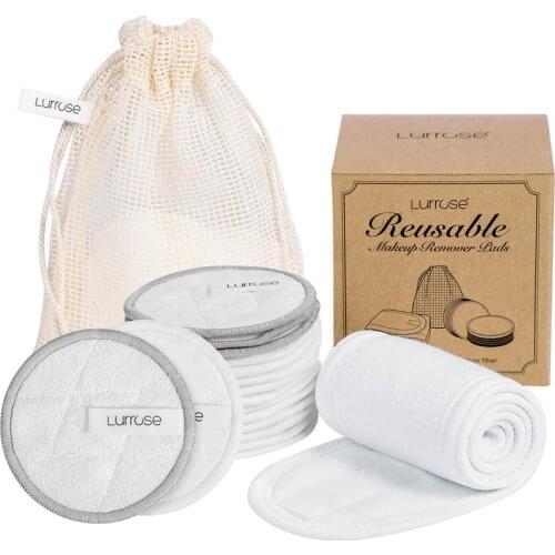 18pcs Reusable Makeup Removal Pads Puff Facial Care Soft Cotton Cosmetic Remover Pads With Headband Storage Bag For Women Girls