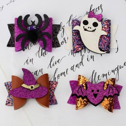 2021 Baby Kids Halloween Headwear Cartoon Party Decoration Hair Clips Accessory Ghost Spider Bowknot Hair Accessories Girls